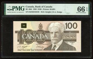 1988 Bank Of Canada $100 Banknote - Bc - 60d - Pmg Gem Uncirculated 66 Epq