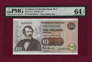 Scotland Clydesdale Bank 10 Pounds 1988 P - 214 Gem Unc Graded
