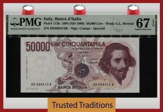 Tt Pk 113b 1984 (nd 1990) Italy Banca 50000 Lire Pmg 67 Epq Gem Unc