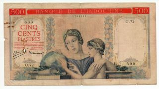 1939 French Indochina Huge 500 Piastres Note (globe Note) – P.  83a Rare