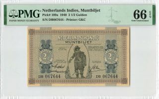 Netherlands Indies 2½ Gulden 1940 Indonesia Pick 109 Pmg Gem Uncirculated 66 Epq