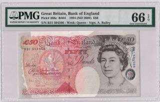 Great Britain P 388c 50 Pounds Banknote Nd1994 Sign.  Bailey Pmg 66 Gem Unc