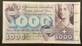 Switzerland 1,  000 Francs 1972 Dance Large Swiss Money Bank Note