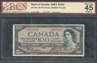 1954 $100.  00 Bc - 43a Bcs Ef - 45 Beauty Bank Of Canada Qeii Old One Hundred Dollars