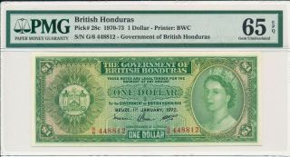 The Government Of British Honduras $1 1972 S/no 4488xx Pmg 65epq
