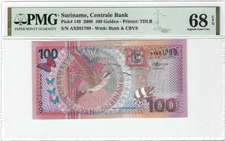 Suriname 100 Gulden 2000,  P - 149 Famous Bird Series,  Pmg 68 Epq Gem Unc