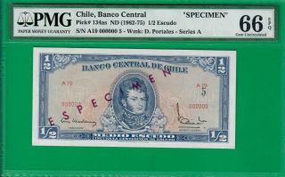 Chile 1/2 Escudo 1962 - 75 Specimen,  P134as,  Gem Unc 66 Epq Top On Pmg Report