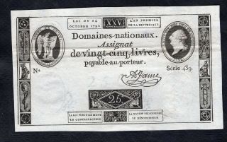 25 Livres Assignat From France Fine/vf
