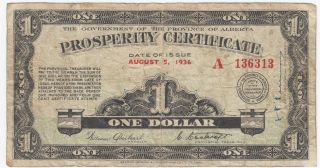 1936 Government Of Alberta Prosperity Certificate $1 With One Stamp 136313