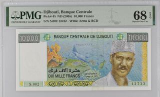 Djibouti 10000 Francs Nd 2005 P 45 Gem Unc Pmg 68 Epq Nr