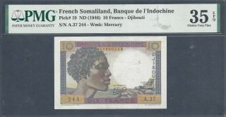 French Somaliland/djibouti,  1946,  10 Francs,  P19,  Pmg Graded Choice Vf 35 Epq