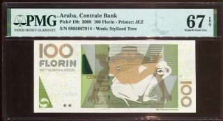 Aruba 2008 100 Florin | Pmg 67epq | Pick 19.  B | Largest Denom For Series | Ocbh