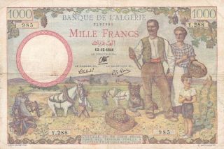 Banque De Algeria 1000 Francs 1941 P - 86 Af Vichy Government Rare Date