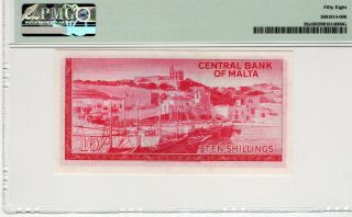 Malta 1967 1968 10 Shillings PMG Certified Banknote Choice AU 58 Pick 28a BWC 2