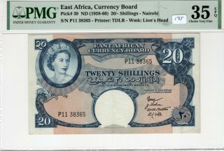 East Africa 1958 - 60 20 Shillings Pmg Certified Banknote Choice Vf 35 Epq 39 Tdlr