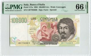 Italy 100,  000 Lire 1994,  P - 116b,  Pmg 66 Epq Gem Unc,  High Denomination & Scarce