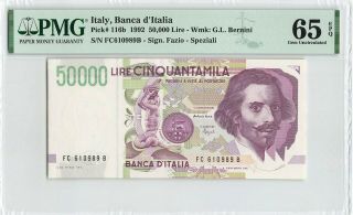 Italy 50,  000 Lire 1992,  P - 116b,  Pmg 65 Epq Gem Unc,  Higher Denom Example