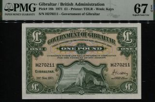 Tt Pk 18b 1971 Gibraltar / British Admin 1 Pound Pmg 67 Epq Gem Unc