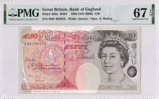 Great Britain P 388c 50 Pounds Banknote Nd1994 Sign.  Bailey Pmg 67 Gem Unc