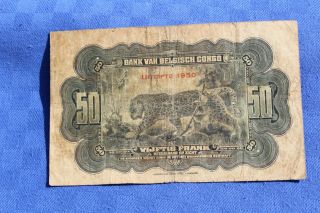 BELGIAN CONGO 50 FRANCS 1947 P.  16h LEOPARD - - see many more 2
