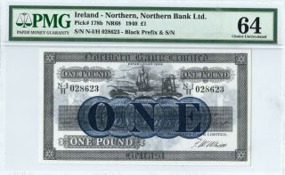 Ireland,  Northern,  Northern Bank Limited 1 Pound Pick 178b Pmg 64