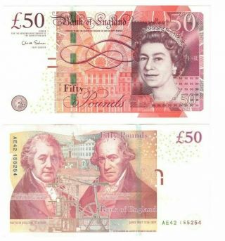 2010 Uk 50 Pounds Banknote Unc P - 393a Great Britain Chris Salmon