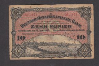10 Rupien Vg Banknote From German East Africa 1905 Pick - 2 Very Rare