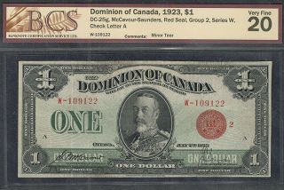 1923 $1.  00 Dc - 25g Bcs Vf - 20 Scarce Group 2 Red Seal Dominion Of Canada Dollar