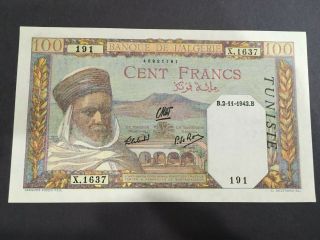 Tunisia 100 Francs 1942 - - Crisp Unc