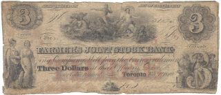 Farmers Joint Stock Bank,  $3,  1849,  With Stamp Ovpt.  " 5 "