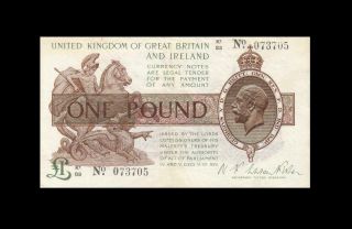 1919 Great Britain & Ireland Kgv 1 Pound England Rare ( (ef))