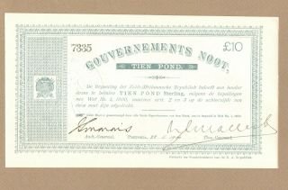 South Africa: 10 Pounds Banknote,  (au/unc),  P - 56b,  28.  05.  1900,