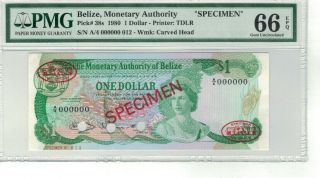 Belize P 38s 1980 1 Dollar Specimen Pmg 66 Epq Gem Unc