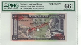 Ethiopia P 29s 1966 (nd) 100 Dollars Specimen Pmg 66 Epq Gem Unc