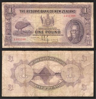 Zealand Nz 1934 1 One Pound Note Lefeaux P.  155 Prefix A 411166