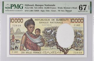 Djibouti 10000 Francs Nd 1984 P 39 Gem Unc Pmg 67 Epq Nr