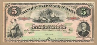 Haiti: 5 Piastres Banknote,  (xf),  P - 72,  1916,