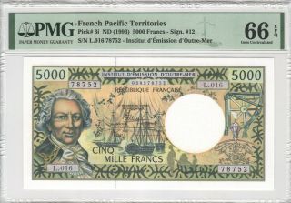 French Pacific Territories 5000 Francs 1996 P - 3i Pmg 66 Epq Rare