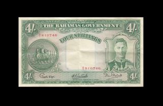 1936 British Colony Bahamas Kgvi 4 Shillings 4/ - X - Rare " A " ( (ef))