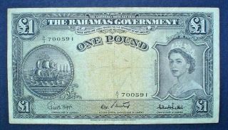 Bahamas Queen Elizabeth Ii 1 Pound 1953 F.