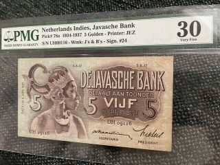 Netherlands Indies,  Javasche Bank 5 Gulden 1934 - 37