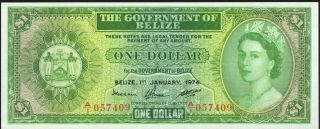 Government Of Belize 1974 $1 One Dollar Queen Elizabeth Ii Gem Unc P - 33a