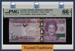 Tt Pk 42b 2014 Cayman Islands 50 Dollars Queen Elizabeth Ii Pmg 66 Epq Gem Unc