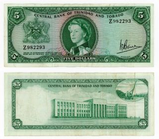 Trinidad & Tobago $5 1964 Banknote,  Qeii,  27c,  Bruce Sig.  - Attractive