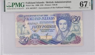 Falkland Islands 50 Pounds 1990 P 16 A Gem Unc Pmg 67 Epq