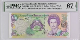 Cayman Islands 50 Dollars 2003 / 2007 P 32 B Gem Unc Pmg 67 Epq Nr