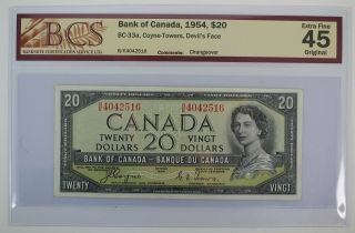 1954 Bank Of Canada Twenty Dollars B/e 4042516 Devils Face Changeover Note