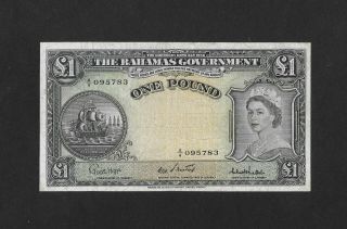 Vf 1 Pound 1953 Bahamas England