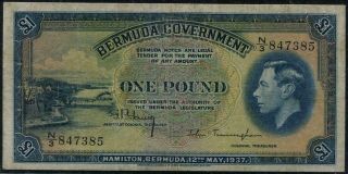 Bermuda King Gorge Vi.  1 Pound Banknote 1937