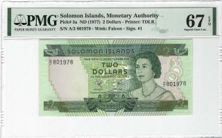 Solomon Islands 2 Dollars 1977,  P - 5a Monetary Auth.  Pmg 67 Epq Gem Unc